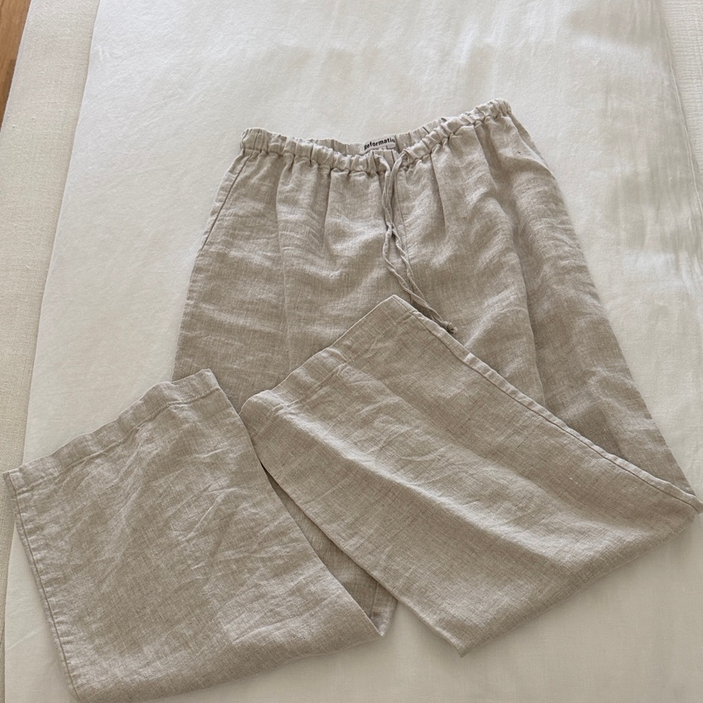 Reformation Beige Linen Wide Leg Pants